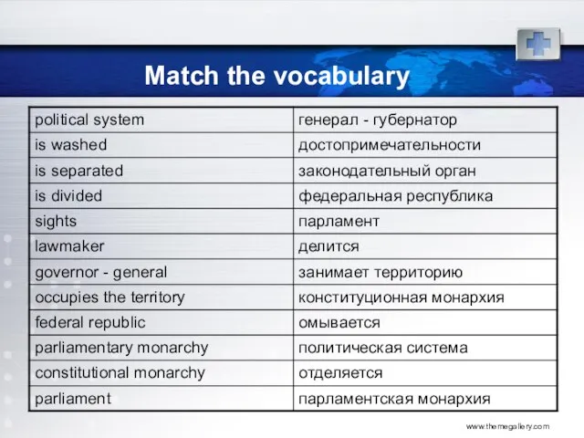 www.themegallery.com Match the vocabulary