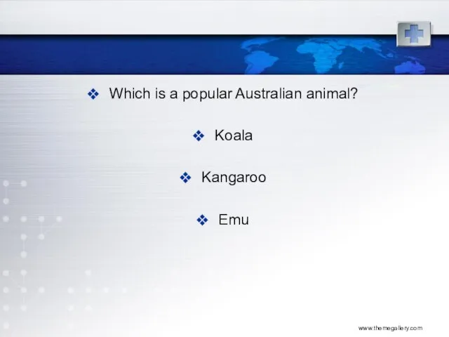 www.themegallery.com Which is a popular Australian animal? Koala Kangaroo Emu