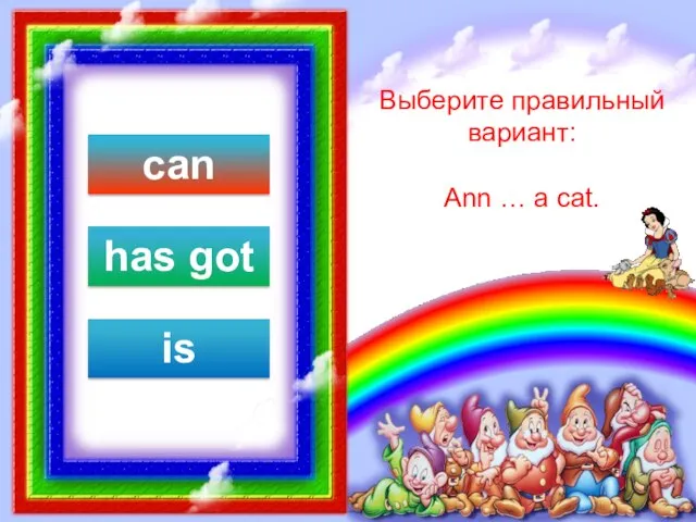 Выберите правильный вариант: Ann … a cat. can has got is