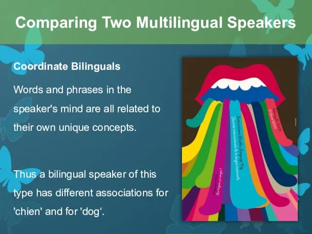 Coordinate Bilinguals Words and phrases in the speaker's mind are all related