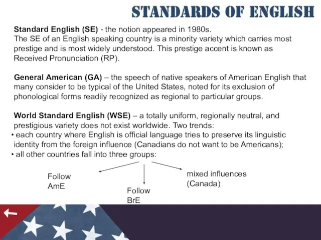 Standard English (SE) - the notion appeared in 1980s. The SE of