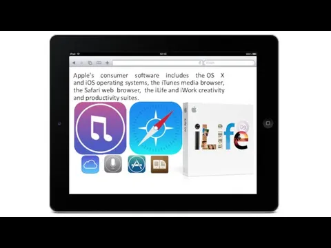 Apple's consumer software includes the OS X and iOS operating systems, the