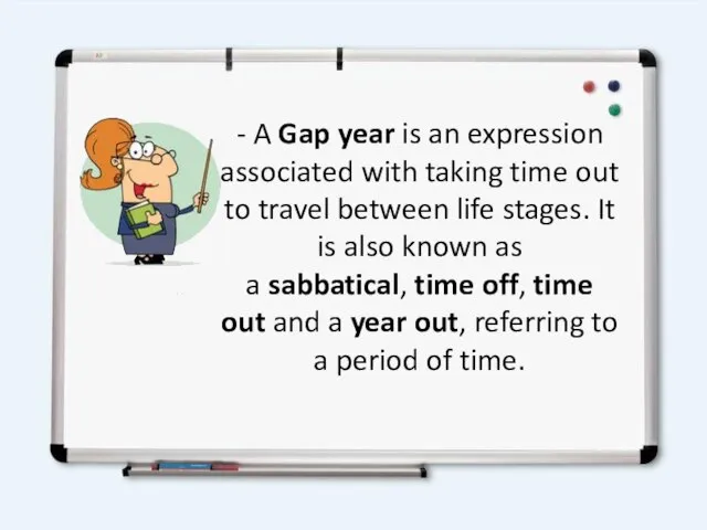 - A Gap year is an expression associated with taking time out