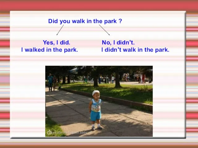Did you walk in the park ? Yes, I did. No, I