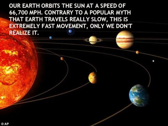 OUR EARTH ORBITS THE SUN AT A SPEED OF 66,700 MPH. CONTRARY