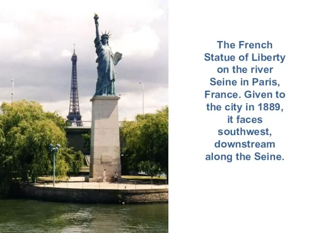 The French Statue of Liberty on the river Seine in Paris, France.