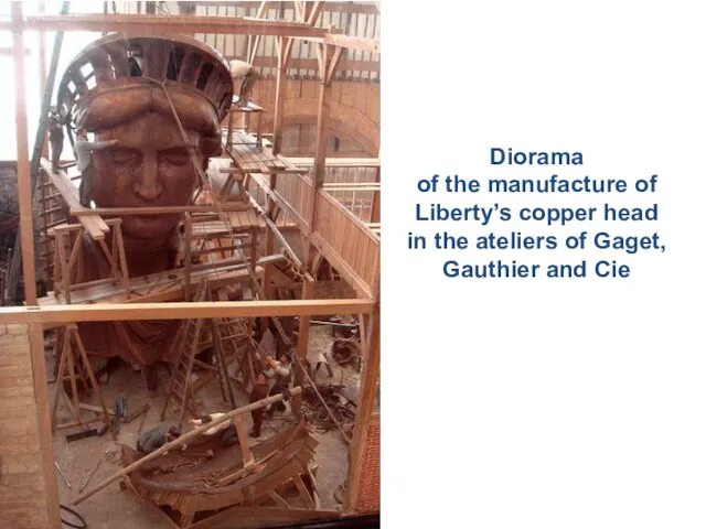 Diorama of the manufacture of Liberty’s copper head in the ateliers of Gaget, Gauthier and Cie