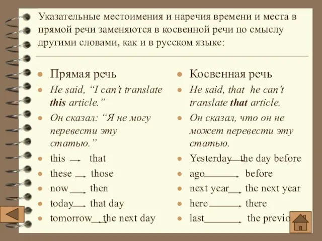 Прямая речь He said, “I can’t translate this article.” Он сказал: “Я