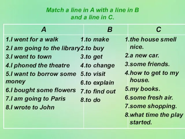 Match a line in A with a line in B and a line in C.