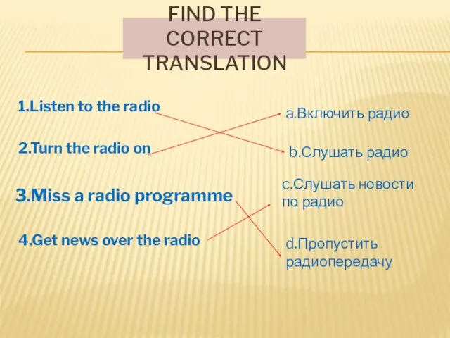 Find the correct translation 3.Miss a radio programme 4.Get news over the