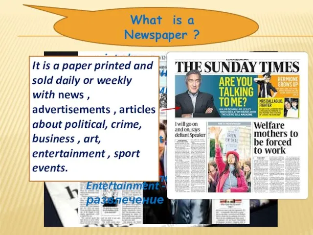 What is a Newspaper ? printed -напечатанный Sold - продаваемый news -