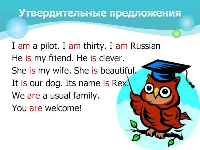I am a pilot. I am thirty. I am Russian He is