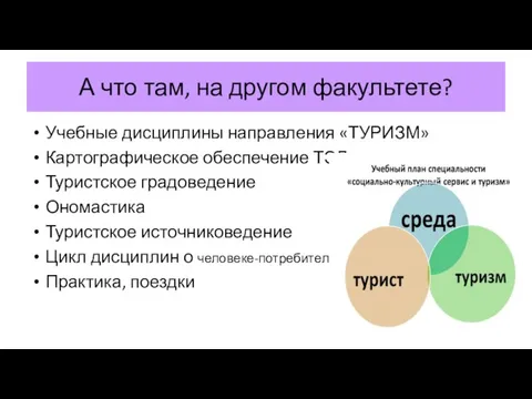 А что там, на другом факультете? Учебные дисциплины направления «ТУРИЗМ» Картографическое обеспечение