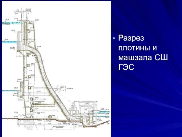 Разрез плотины и машзала СШ ГЭС