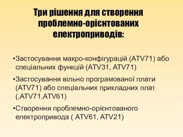 Застосування макро-конфігурацій (ATV71) або спеціальних функцій (ATV31, ATV71) Застосування вільно програмованої плати(ATV71)