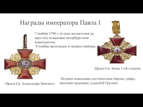 Награды императора Павла I 7 ноября 1796 г. (в день восшествия на