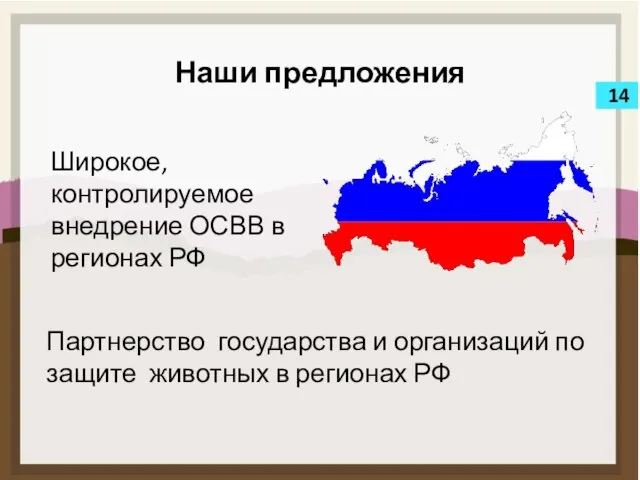 Наши предложения Широкое, контролируемое внедрение ОСВВ в регионах РФ 14 Партнерство государства
