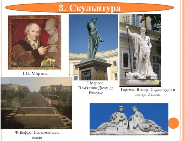 3. Скульптура І.Мартос. Пам'ятник Дюку де Рішельє Гартман Вітвер. Скульптури в центрі