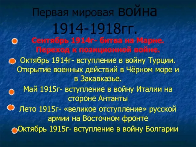 Первая мировая война 1914-1918гг. Сентябрь 1914г- битва на Марне. Переход к позиционной