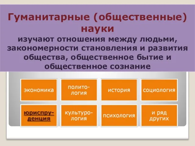 Гуманитарные (общественные) науки изучают отношения между людьми, закономерности становления и развития общества,