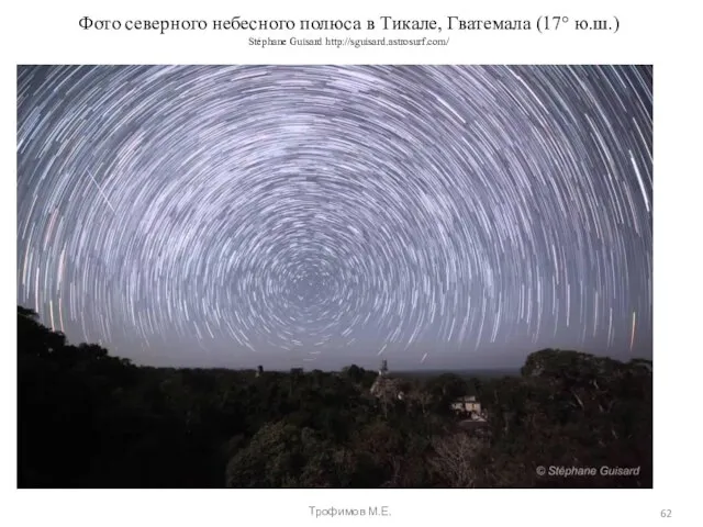 Фото северного небесного полюса в Тикале, Гватемала (17° ю.ш.) Stéphane Guisard http://sguisard.astrosurf.com/ Трофимов М.Е.