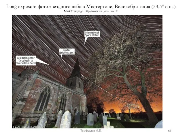 Long exposure фото звездного неба в Мистертоне, Великобритания (53,5° с.ш.) Mark Humpage http://www.dailymail.co.uk Трофимов М.Е.