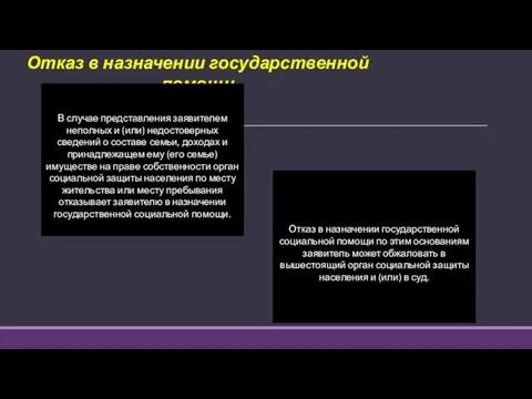 Отказ в назначении государственной помощи В случае представления заявителем неполных и (или)