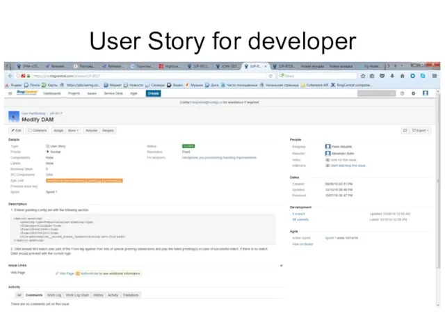 User Story for developer