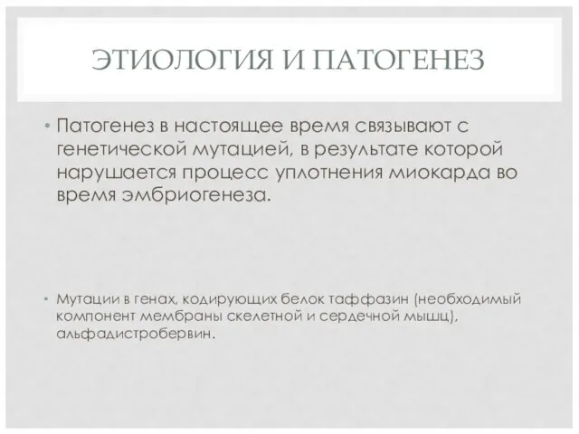 ЭТИОЛОГИЯ И ПАТОГЕНЕЗ Патогенез в настоящее время связывают с генетической мутацией, в