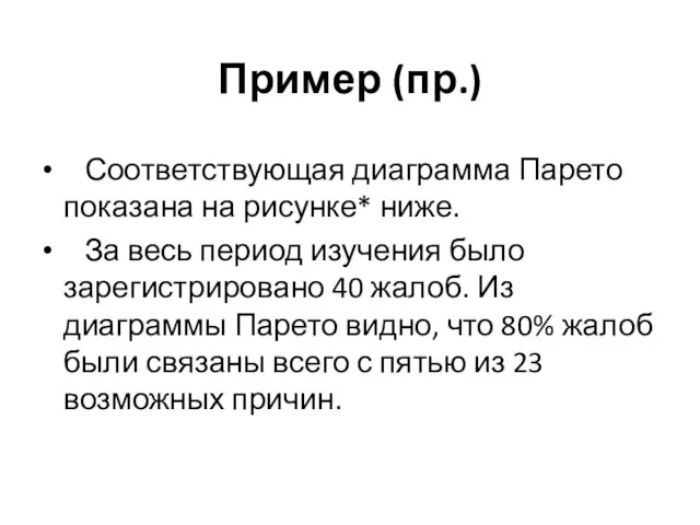 Пример (пр.) Соответствующая диаграмма Парето показана на рисунке* ниже. За весь период