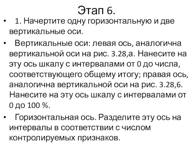 Этап 6. 1. Начертите одну горизонтальную и две вертикальные оси. Вертикальные оси: