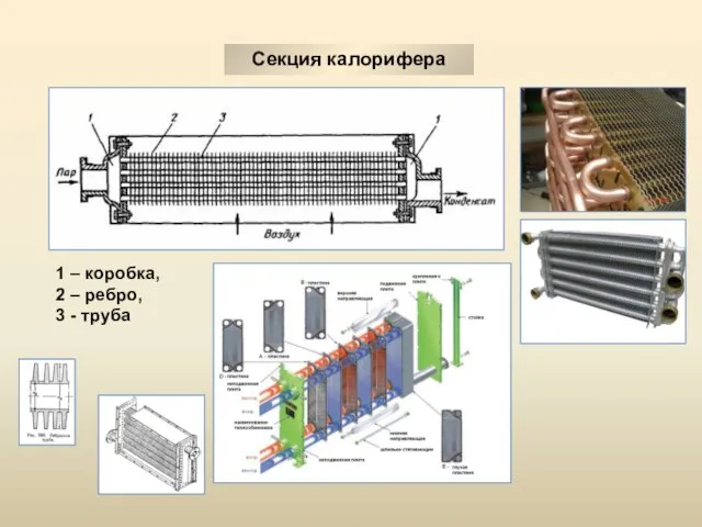 Секция калорифера 1 – коробка, 2 – ребро, 3 - труба