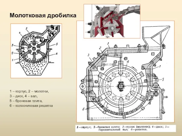 Молотковая дробилка 1 – корпус, 2 – молотки, 3 – диск, 4