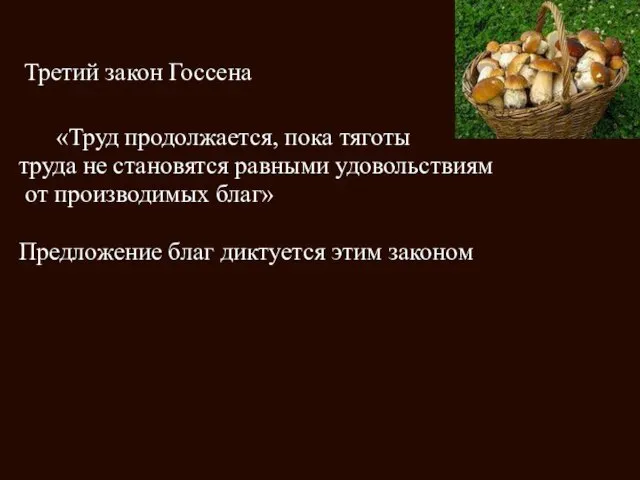 Третий закон Госсена «Труд продолжается, пока тяготы труда не становятся равными удовольствиям