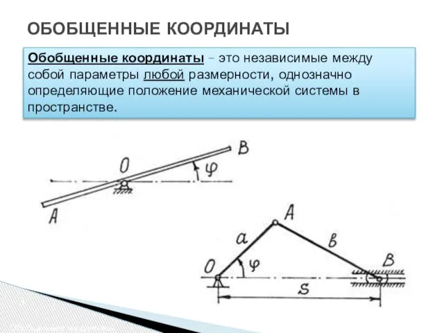 Обобщенные координаты Обобщенные координаты – это независимые между собой параметры любой размерности,