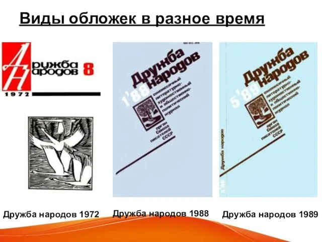 Виды обложек в разное время Дружба народов 1972 Дружба народов 1988 Дружба народов 1989