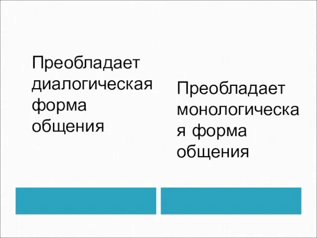 Преобладает диалогическая форма общения Преобладает монологическая форма общения