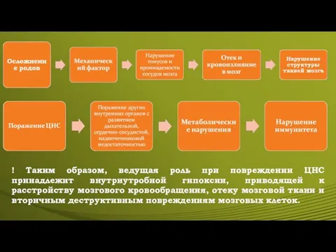 ! Таким образом, ведущая роль при повреждении ЦНС принадлежит внутриутробной гипоксии, приводящей