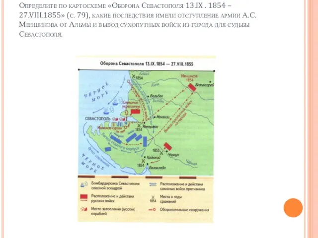 Определите по картосхеме «Оборона Севастополя 13.IX . 1854 – 27.VIII.1855» (с. 79),