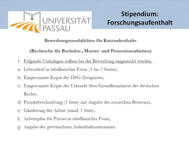 Stipendium: Forschungsaufenthalt