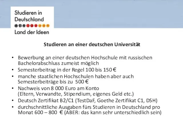 Studieren an einer deutschen Universität Bewerbung an einer deutschen Hochschule mit russischen