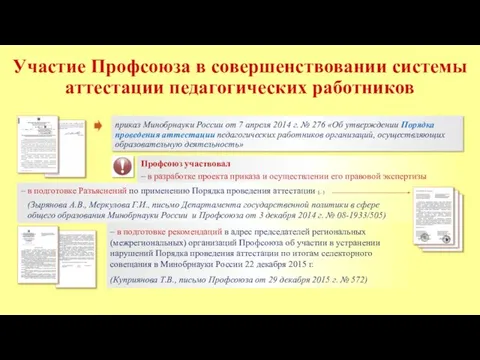 Участие Профсоюза в совершенствовании системы аттестации педагогических работников приказ Минобрнауки России от