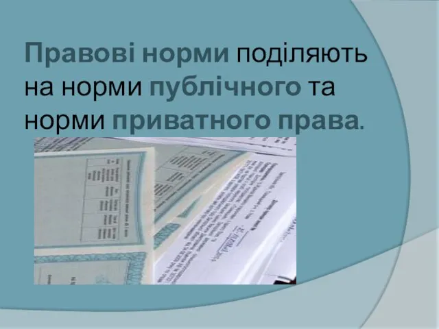 Правові норми поділяють на норми публічного та норми приватного права.