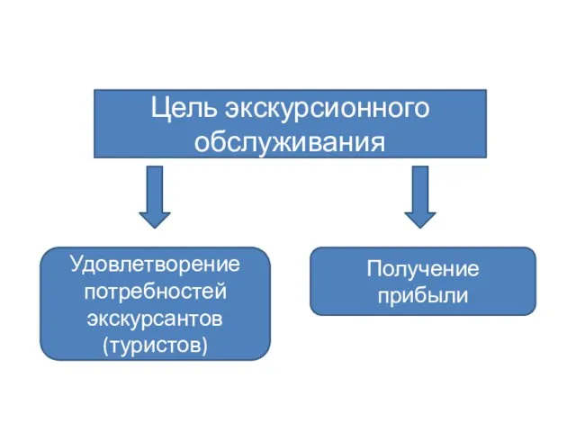 Цель экскурсионного обслуживания Удовлетворение потребностей экскурсантов (туристов) Получение прибыли