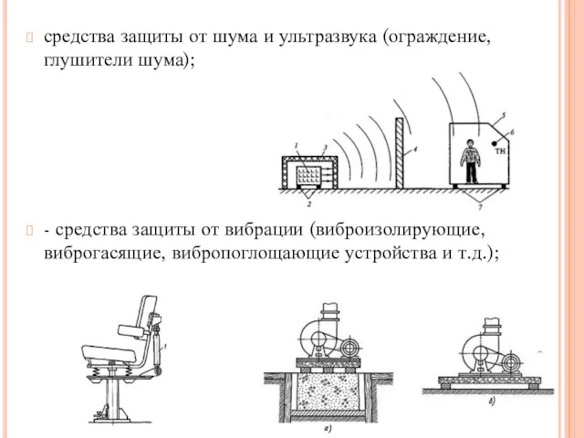 средства защиты от шума и ультразвука (ограждение, глушители шума); - средства защиты