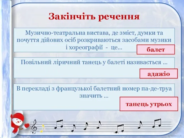 Закінчіть речення Музично-театральна вистава, де зміст, думки та почуття дійових осіб розкриваються