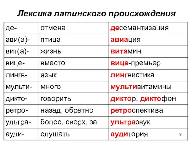 Лексика латинского происхождения