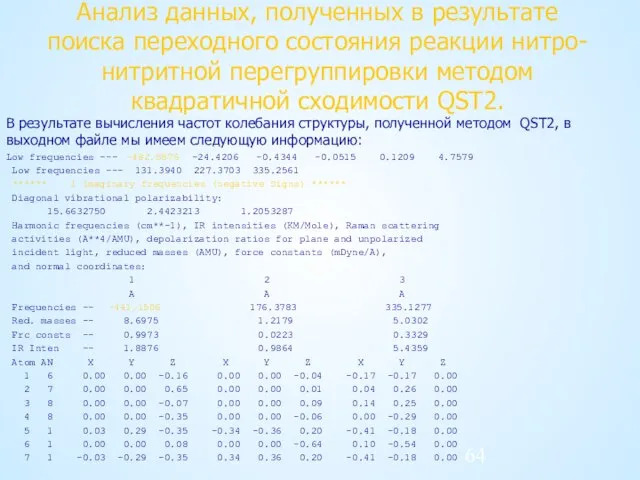 Анализ данных, полученных в результате поиска переходного состояния реакции нитро-нитритной перегруппировки методом