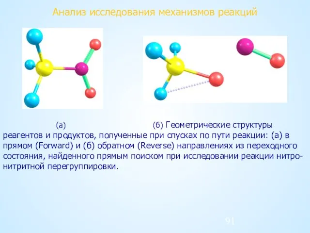 Анализ исследования механизмов реакций (а) (б) Геометрические структуры реагентов и продуктов, полученные