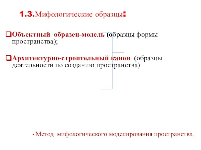 Объектный образец-модель (образцы формы пространства); Архитектурно-строительный канон (образцы деятельности по созданию пространства)